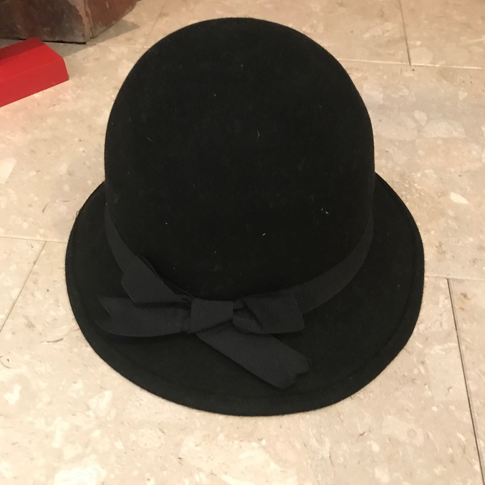 Black cloche 100% wool women bucket hat with bow